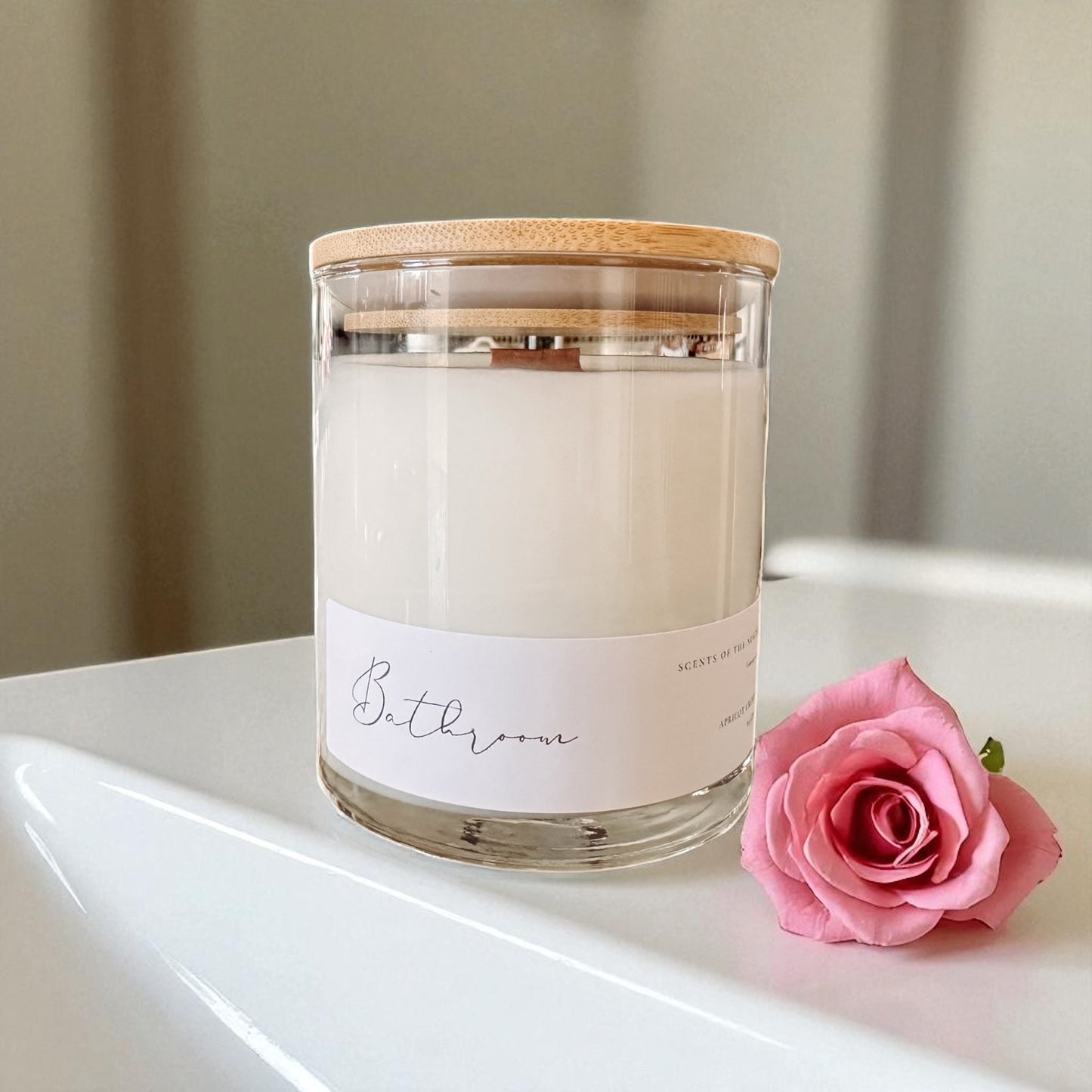 Lemongrass & Rose Bathroom Candle – Clean Floral Scent | Hand-Poured Apricot Cream Wax