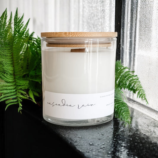Cascadia Rain Candle – Fresh Rain, Ozone & Fern | Clean-Burning Northwest Inspired Candle