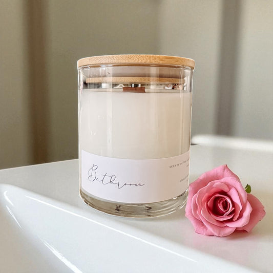 Lemongrass & Rose Bathroom Candle – Clean Floral Scent | Hand-Poured Apricot Cream Wax