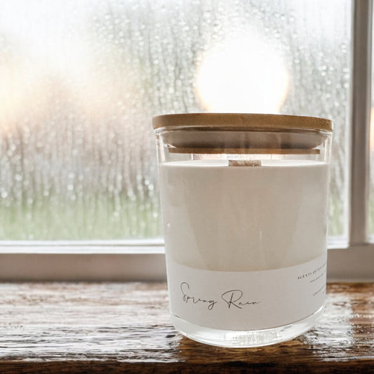 Rain scented candle front view